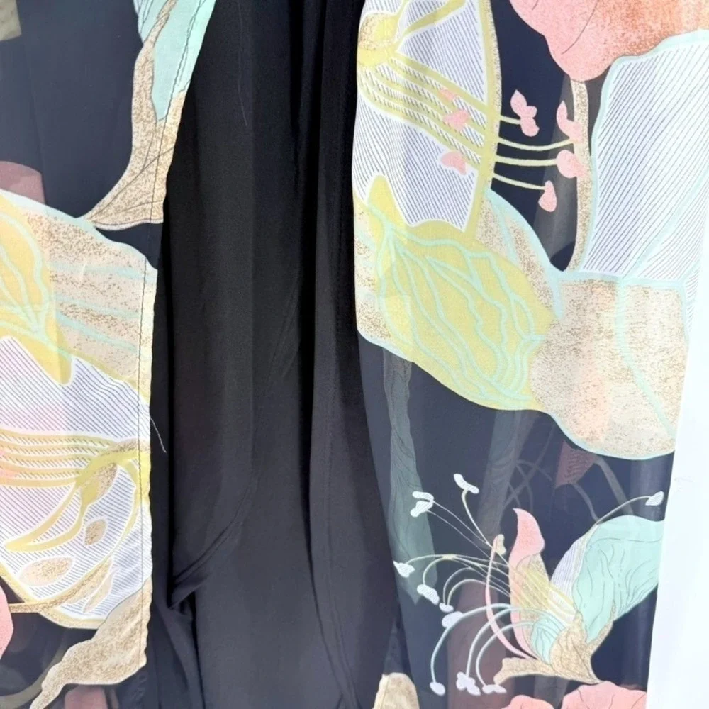 Lulus Black Floral Chiffon Water Lily Maxi Dress Old Hollywood Glam Whimsigoth S